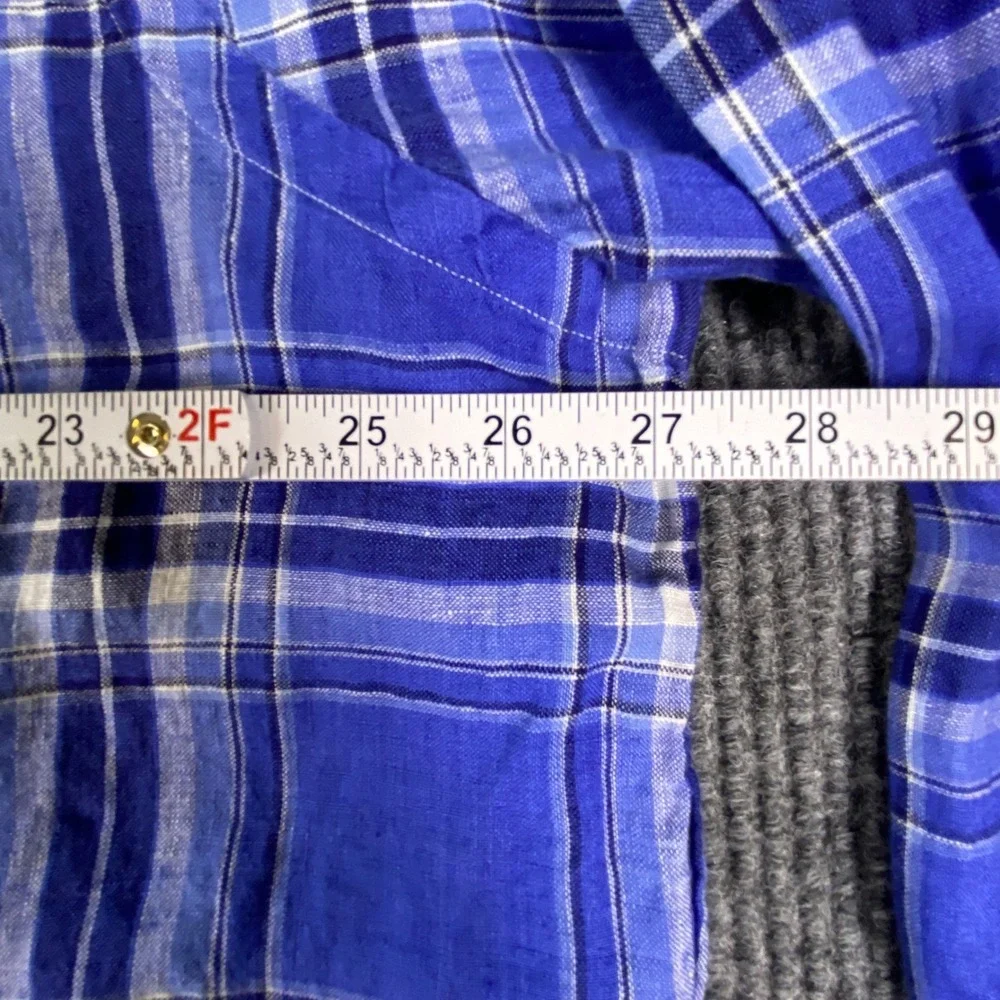 Polo Ralph Lauren Button Down Shirt Mens XLT Blue Plaid Linen Classic Preppy